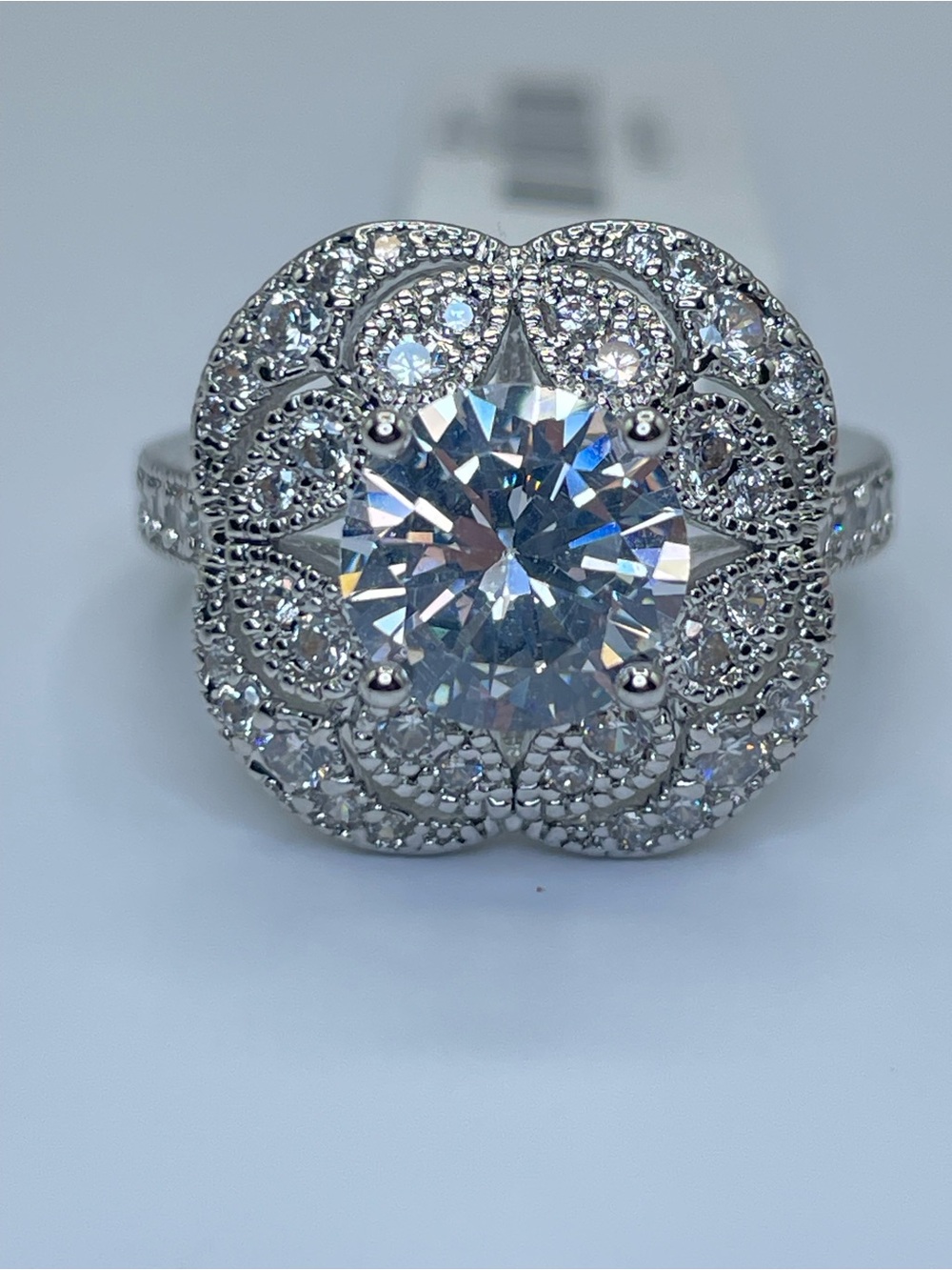 Swarovski Crystal Elements White Crystal Halo Art Deco Statement Ring Sz 6.5